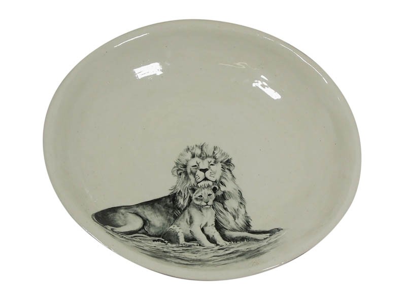 Ceramic Lion and Cub Bowl
